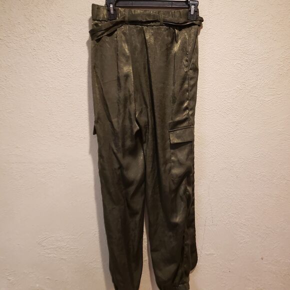 Urban Outfitters Satin Pants Dark Green Olive Pockets Size S-P High Rise E - Picture 5 of 9